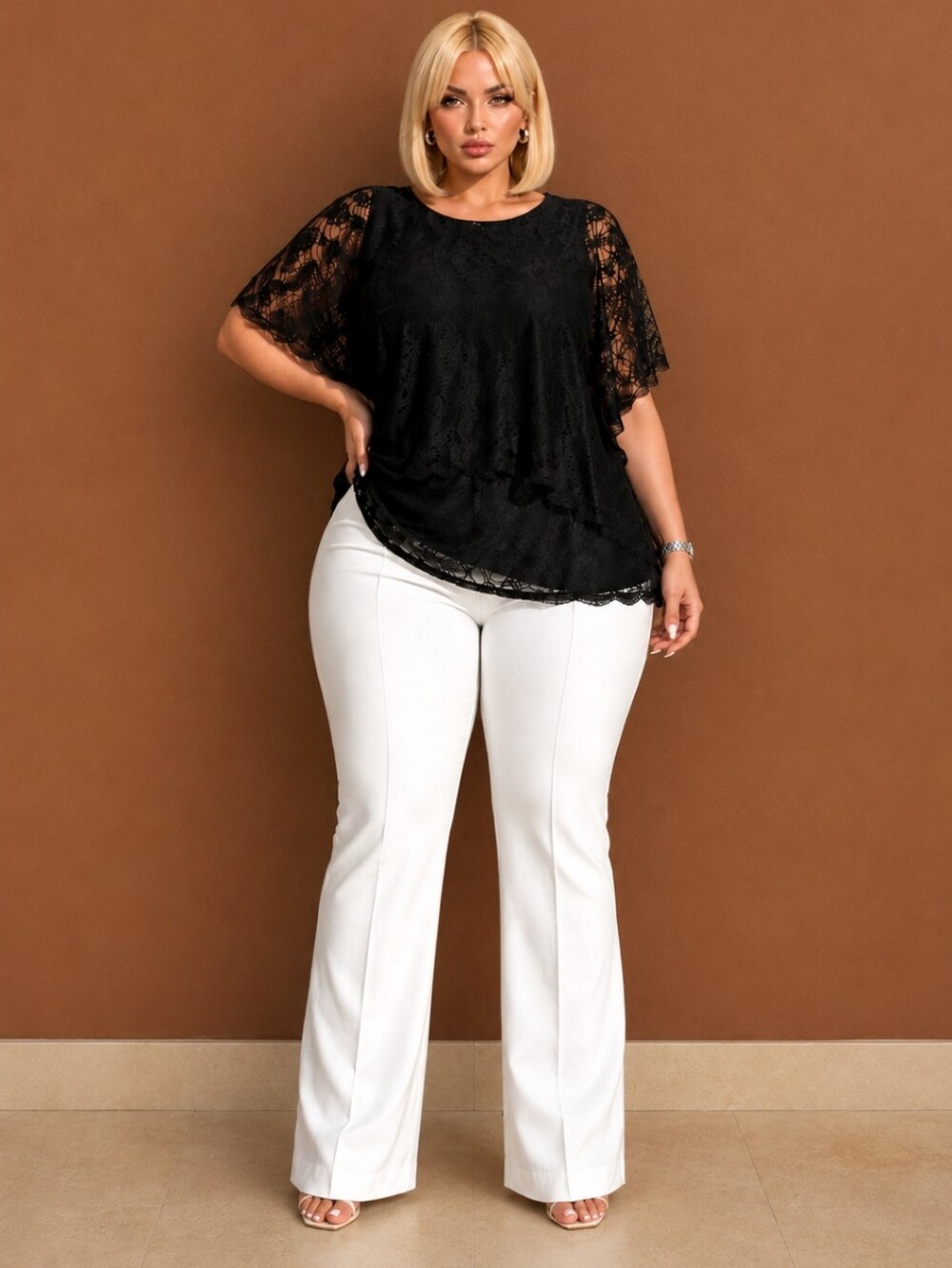 Jessica Simpson | Black Cotton Lace Top Romantic Flowy Sleeves Junior 2X ✨